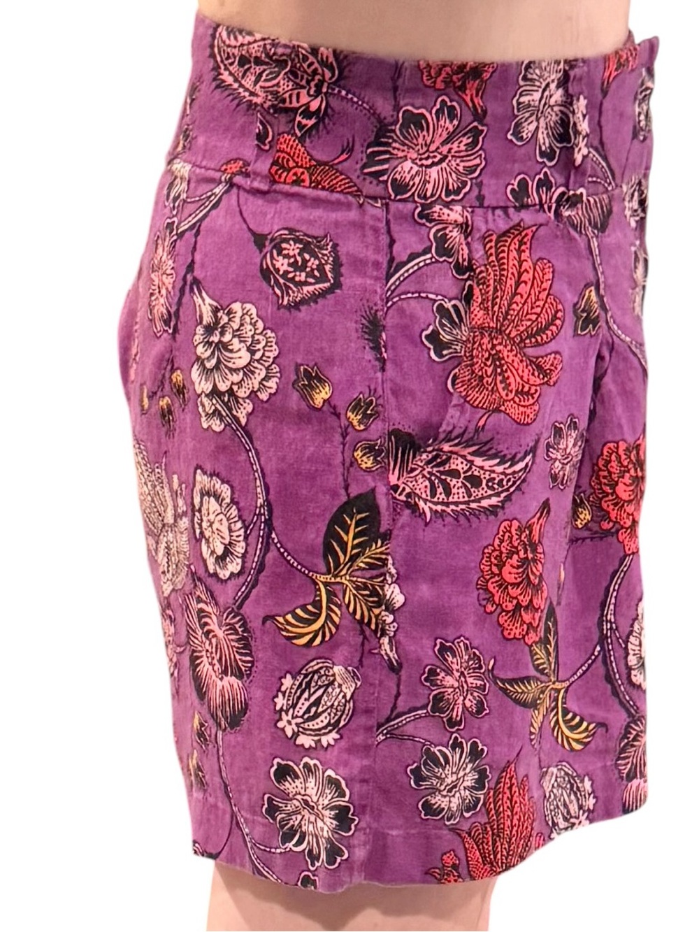 Nicole Miller Linen European Flax Purple Floral High-Waist Pocket Shorts Size 8 - Picture 5 of 6